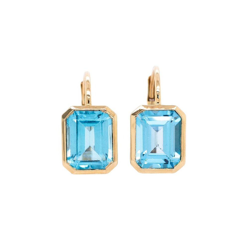 Brazilian Sky Blue Topaz Earrings in 14K Solid Gold | Fine Jewelry